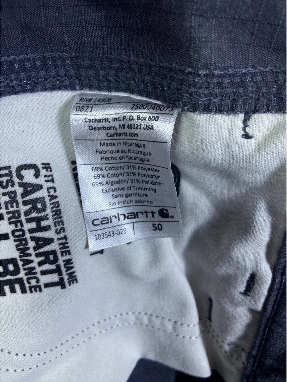 Carhartt Grey Relaxed Fit Force Broxton Cargo Short Men's Sz 50 Ripstop Workwear